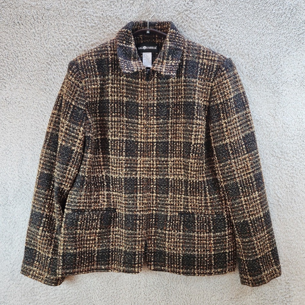 Sag Harbor Jacket Womens 14 Brown Lined Knitted Classic Casual Full Zip Cozy